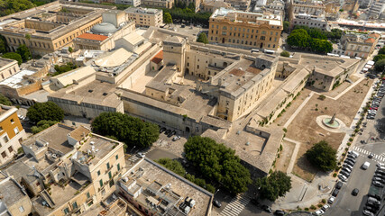 Obraz premium Aerial view of the Castle of Charles V, also known as the Castle of Lecce, is a fortress in the historic center of Lecce, Puglia, Italy. It was first built in the Middle Ages.