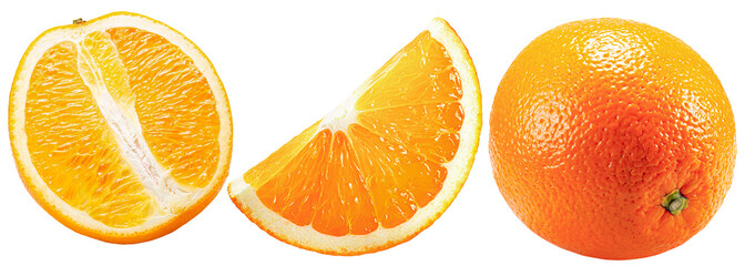 set of orange with slices isolated on a white background.Clipping path