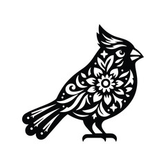 Obraz premium Cardinal bird in folk art black and white silhouette illustration