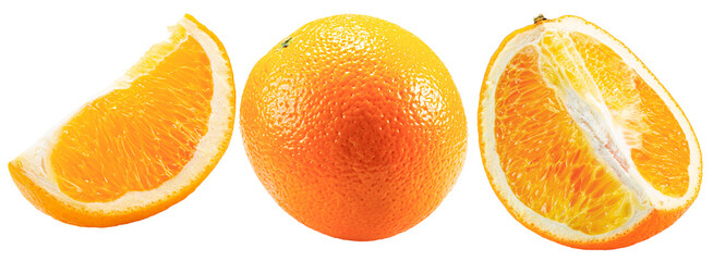 set of orange with slices isolated on a white background.Clipping path