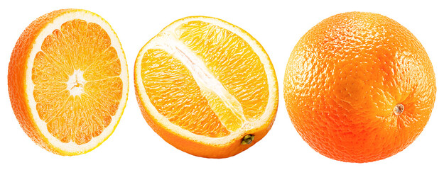 set of orange with slices isolated on a white background.Clipping path