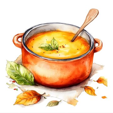 orange soup bowl with wooden spoon clip art preview