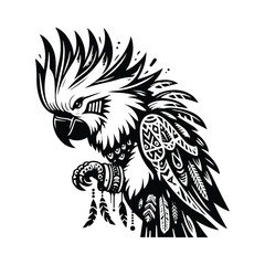 Obraz premium Cockatoo bird in bohemian black and white silhouette illustration