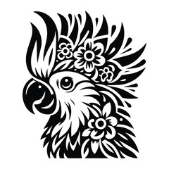 Obraz premium Cockatoo bird in folk art black and white silhouette illustration