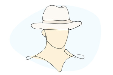 Hat Line Art. Abstract Hat Silhouette Outline Doodle Contour Hand Drawn Illustration. Fedora Hat Curve Line Symbol Icon	
