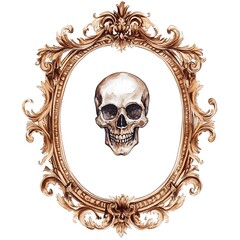 Watercolor Skull in Ornate Frame