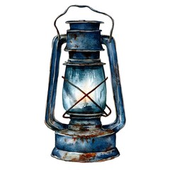 Watercolor Vintage Lantern with Flame Illustration