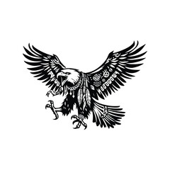 Obraz premium Eagle bird in bohemian black and white silhouette illustration
