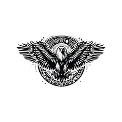 Eagle bird in bohemian black and white silhouette illustration
