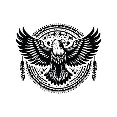 Obraz premium Eagle bird in bohemian black and white silhouette illustration