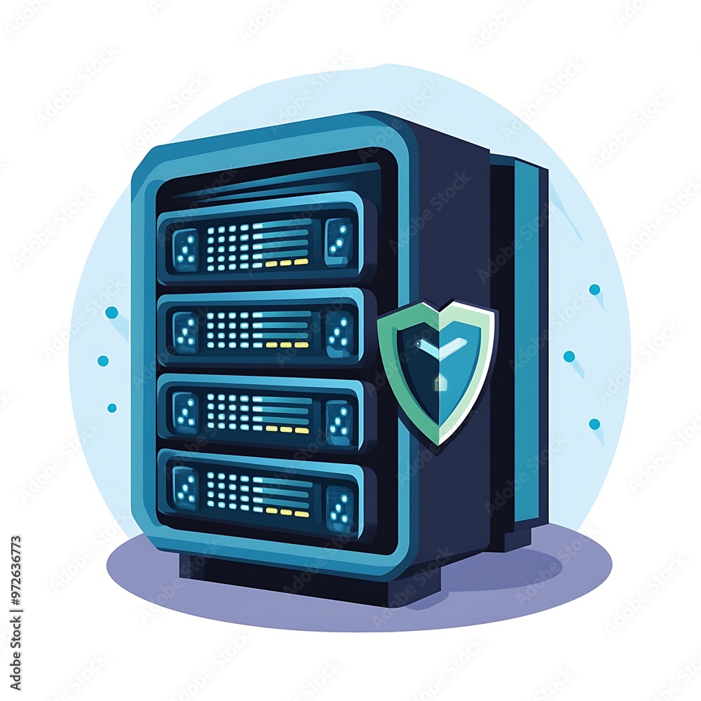 Poster secured server rack with shield icon
