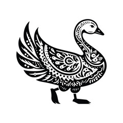 Fototapeta premium Goose bird in folk art black and white silhouette illustration