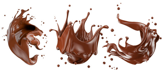 set of chocolate splashes isolated on a white background. 3d render