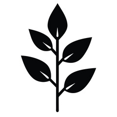 Black Silhouette Line Art Plant Vector.