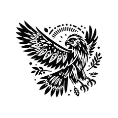 Obraz premium Hawk bird in bohemian black and white silhouette illustration