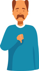 Cartoon man giving a thumbs down gesture, indicating disapproval or failure