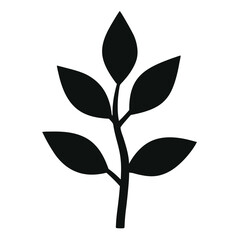 Black Silhouette Line Art Plant Vector.