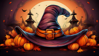 Whimsical illustration of a Halloween hat, perfect for party invites or festive decor. _1(868)