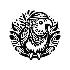 Lovebird in bohemian black and white silhouette illustration