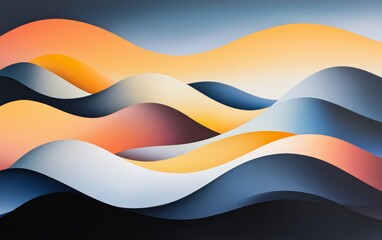 Layered shapes with gradations from light to dark, creating an ethereal, abstract landscape of color and form