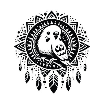 recommend clip art: Lovebird in bohemian black and white silhouette illustration