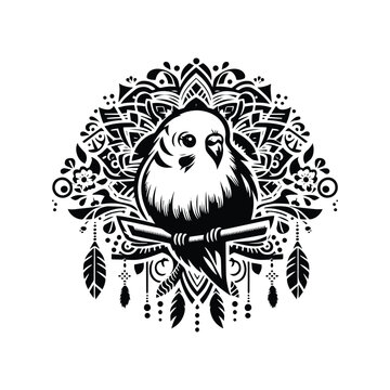 recommend clip art: Lovebird in bohemian black and white silhouette illustration