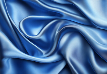 Obraz premium Blue satin silk fabric with elegant folds and silky texture. Luxurious textile concept for interior and fashion design. For banner, wallpaper, and greeting card