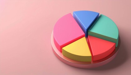 Obraz premium Colorful 3D pie chart on a pastel background representing data analysis and business statistics in modern design.