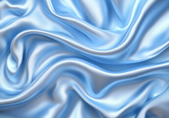 Fototapeta premium Light blue satin fabric with soft folds and smooth texture. Closeup texture with copy space. Gentle fabric concept for textile design and print. 