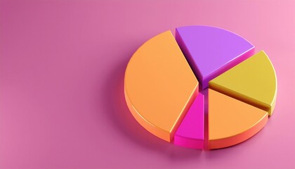 Obraz premium Colorful 3D pie chart on a pink background, abstract representation of data visualization and financial statistics.