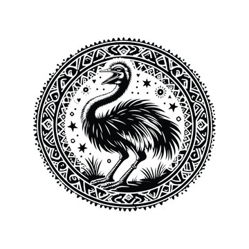 recommend clip art: Ostrich bird in bohemian black and white silhouette illustration