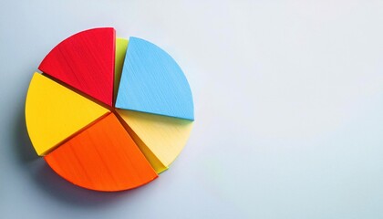 Fototapeta premium Colorful 3D pie chart with vibrant segments on a light background, representing data visualization and analysis in modern business.