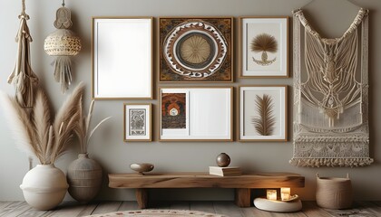 boho-inspired abstract wall decor mockup featuring an artistic frame set created with generative AI