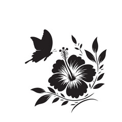 Hibiscus flower silhouette. Hibiscus vector design. Hibiscus logo, icon black on white background.
