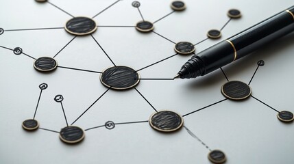Abstract network diagram with circles and connections, emphasizing collaboration and communication in a digital environment.