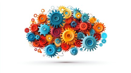 Colorful gears forming a cloud shape, symbolizing teamwork and innovation.