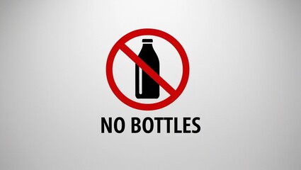 No Bottles Sign with Black Bottle Icon Crossed Out by Red Circle on a White Background
