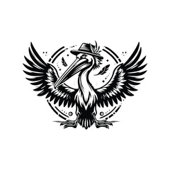 Obraz premium Pelican bird in bohemian black and white silhouette illustration