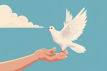 Fototapeta premium Hand releasing a dove, symbol of freedom, flat design illustration