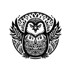 Obraz premium Penguin bird in bohemian black and white silhouette illustration