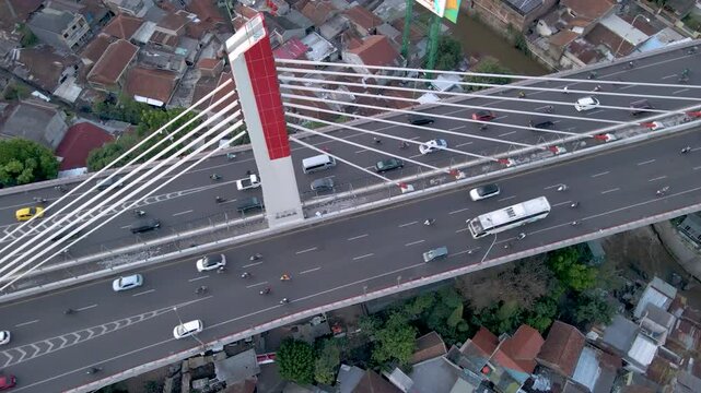 Aerial view Pasupati Bridge iconic landmark of Bandung city , West Java, Indonesia