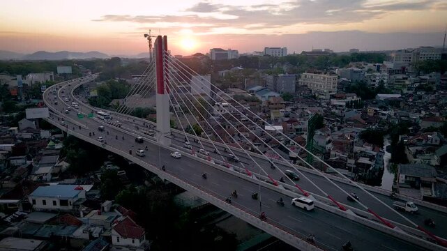 Aerial view Pasupati Bridge iconic landmark of Bandung city , West Java, Indonesia