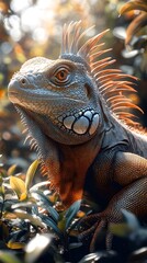Fototapeta premium Detailed High-Resolution Close-Up of an Iguana's Scales and Vibrant Colors Image