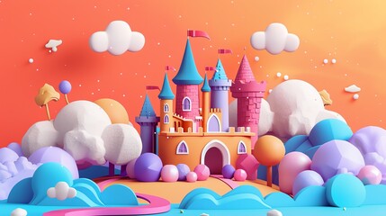 Obraz premium 3D dream land, whimsical and magical, flat design illustration
