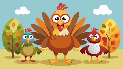 Fototapeta premium Festive Cute Turkey Character - Cheerful Thanksgiving Illustrations 