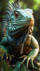 Fototapeta premium Stunning High-Resolution Image of a Lifelike Iguana Resting on a Tree Branch
