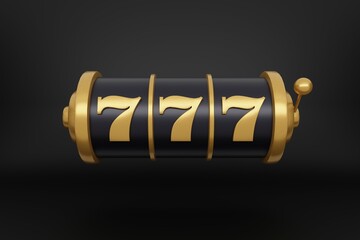 Black and gold casino slot machine. 3D render gambling illustration