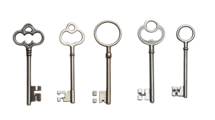 Keys isolated on a transparent background, showcasing their simple yet essential design. Ideal for use in real estate, security, or automotive-themed projects, these keys can seamlessly blend into any
