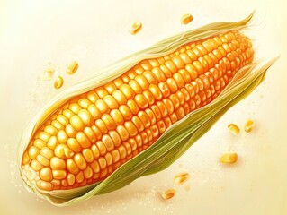 Crisp Illustration of an Ear of Corn with Detailing