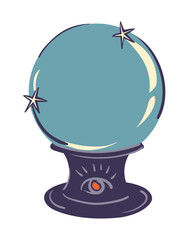 Magic crystal ball for divination. Witch's magical tool for occultism, witchcraft and spiritualistic sessions. Vector illustration in flat style on white background. Gypsy ball for fortune telling.